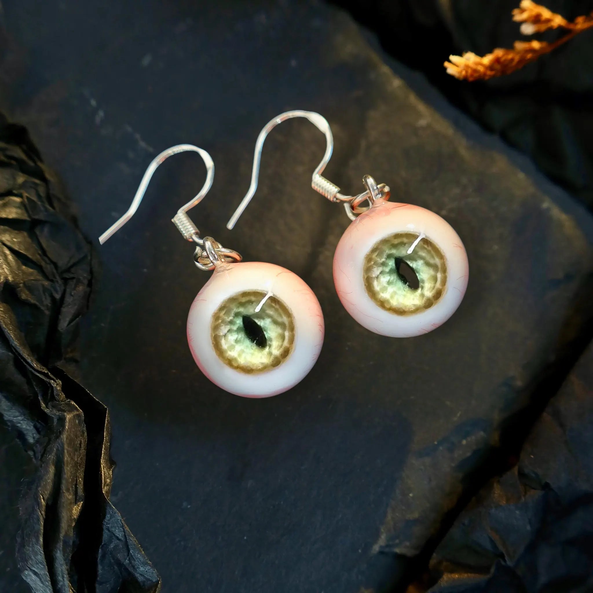 (Pair) Hyper-Realistic Vertical Pupil Creature Eyeball Earrings | Cat, Snake, Dragon Eye | S925 Sterling Silver