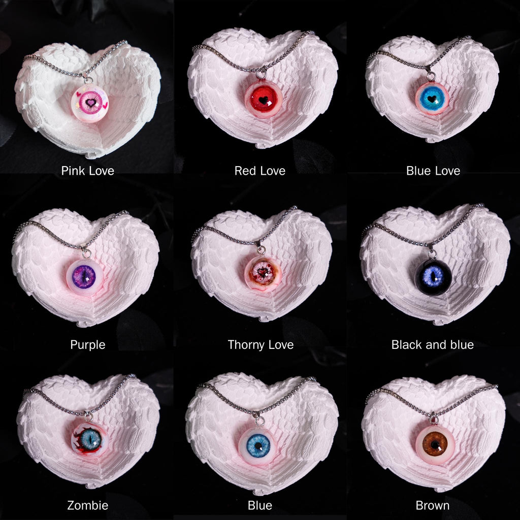 "Lover's Dream" Glitter Heart Eye Necklace - 9 Color Options