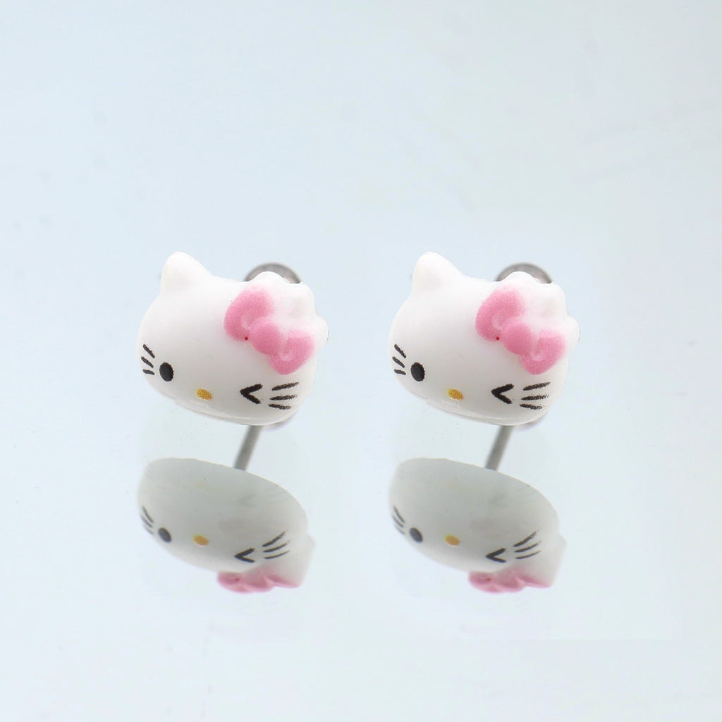 Paws & Purrs - Sweet Punk Kitty Face Ear Stud - Paws & Purrs - Sweet Punk Kitty Face Ear Stud - Wink / 0.8mm/20G by CRUXJEWELRY