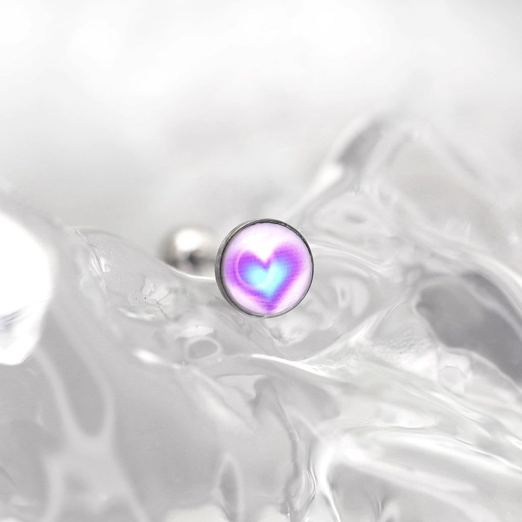 Heart Epoxy Resin Stainless Steel Tongue Stud - Heart Epoxy Resin Stainless Steel Tongue Stud - Purple-Blue Gradient / 10mm by CRUXJEWELRY