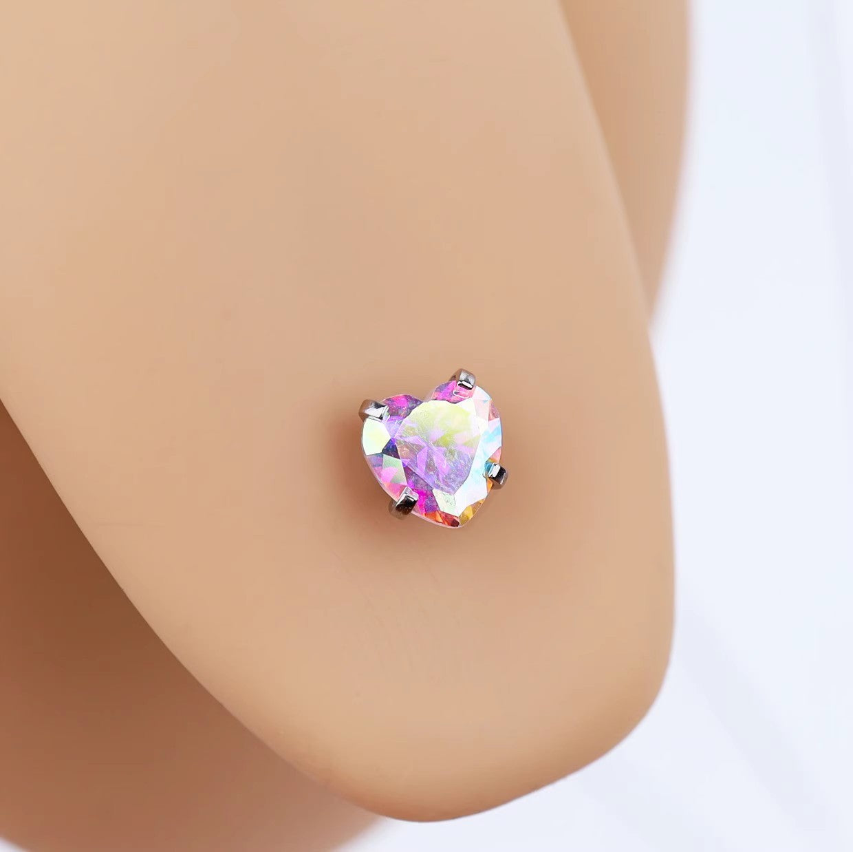 Heart-shaped CZ Bais Tongue Stud - Heart-shaped CZ Bais Tongue Stud - Pink / 14mm by CRUXJEWELRY