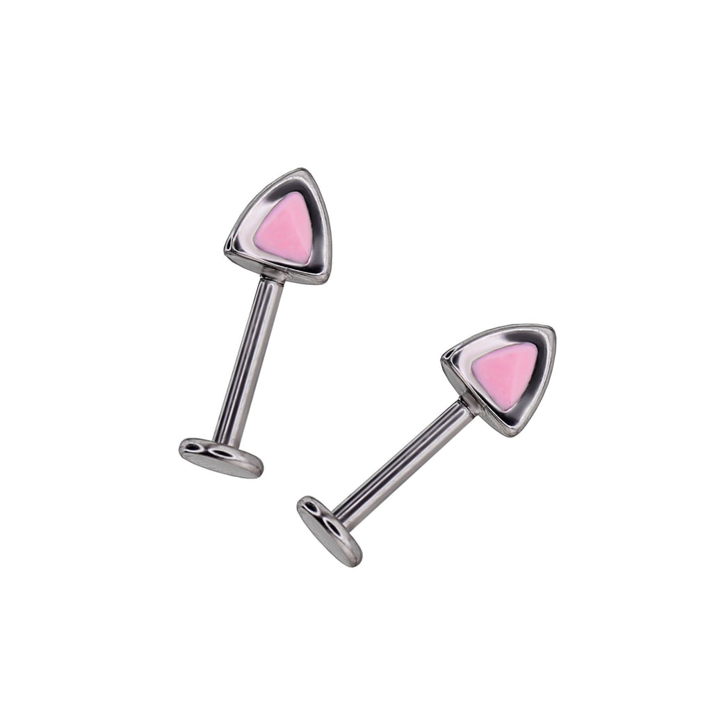 Paws & Purrs - Blue and Pink Cat Ear Stainless Steel Internally Threaded Helix Studs - Paws & Purrs - Blue and Pink Cat Ear Stainless Steel Internally Threaded Helix Studs - Pink / Set / 6mm by CRUXJEWELRY