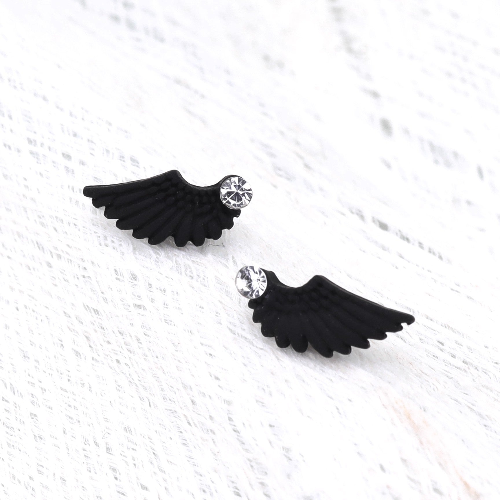 PAIR OF White Wing CZ Internally Threaded stainless steel Studs - PAIR OF White Wing CZ Internally Threaded stainless steel Studs - White / 6mm by CRUXJEWELRY
