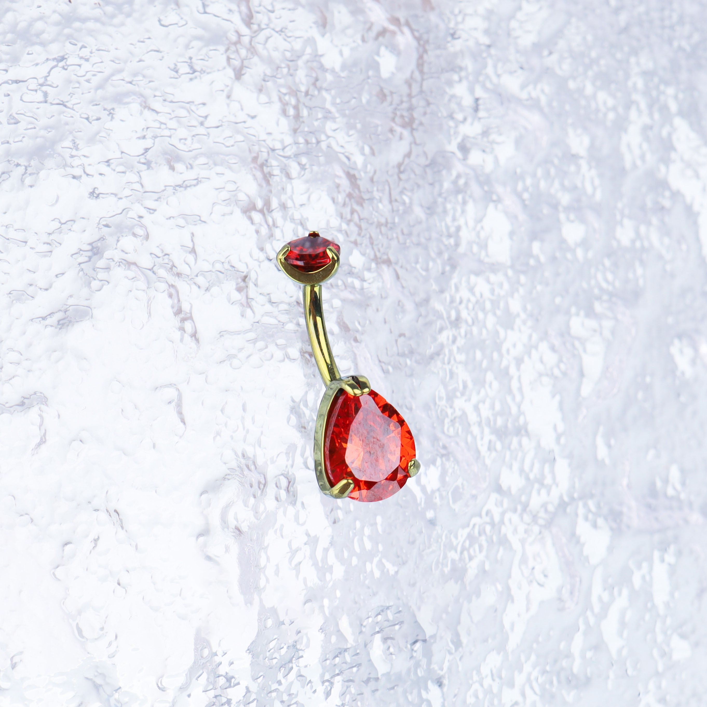 Teardrop CZ Internally Threaded Titanium Belly Ring - Teardrop CZ Internally Threaded Titanium Belly Ring - Red / 6 mm by CRUXJEWELRY