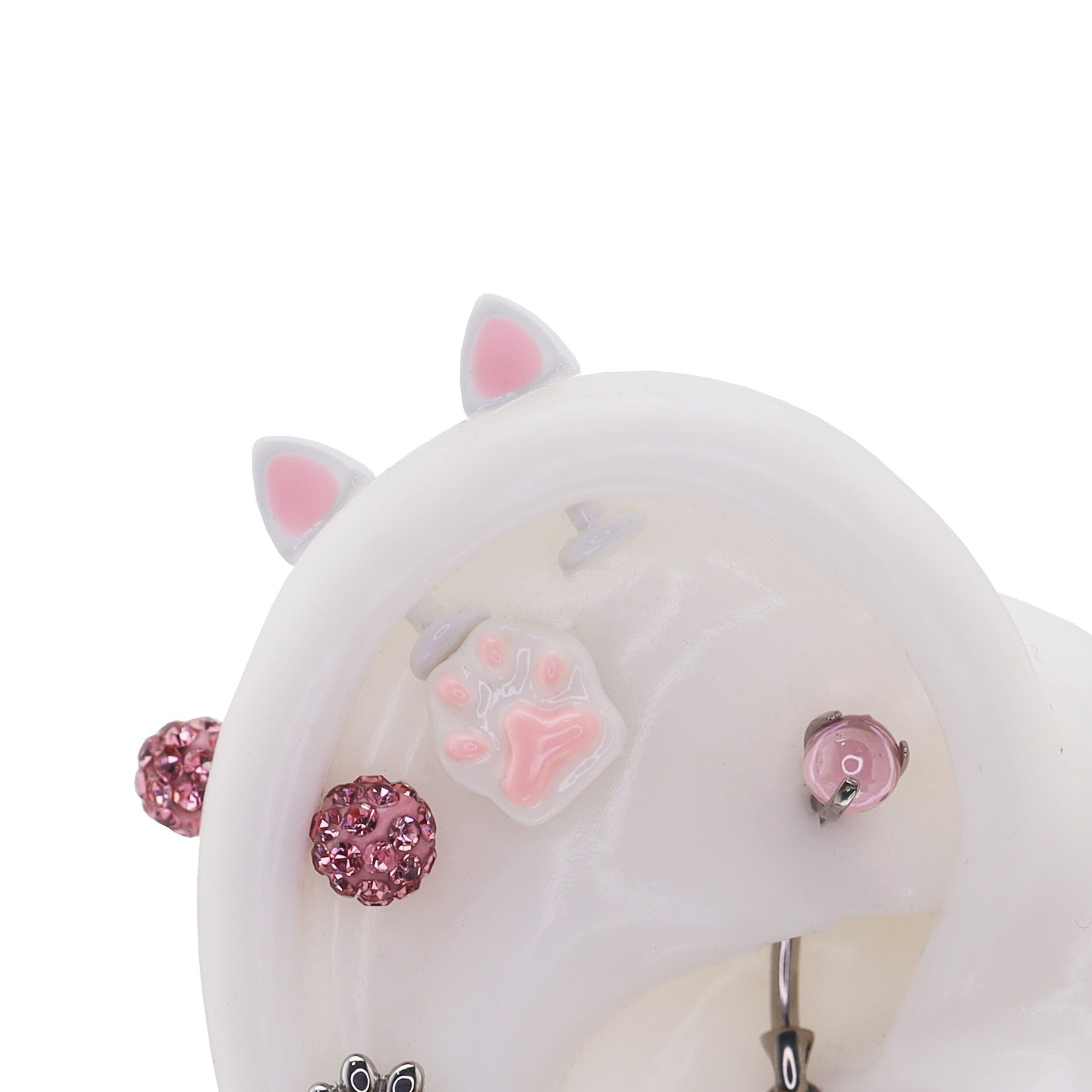 Paws & Purrs - Pair of Kawaiiiii Kitty Ear Stainless Steel Studs - 1PCS - Paws & Purrs - Pair of Kawaiiiii Kitty Ear Stainless Steel Studs - 1PCS - White / Flat-Back / 6mm by CRUXJEWELRY
