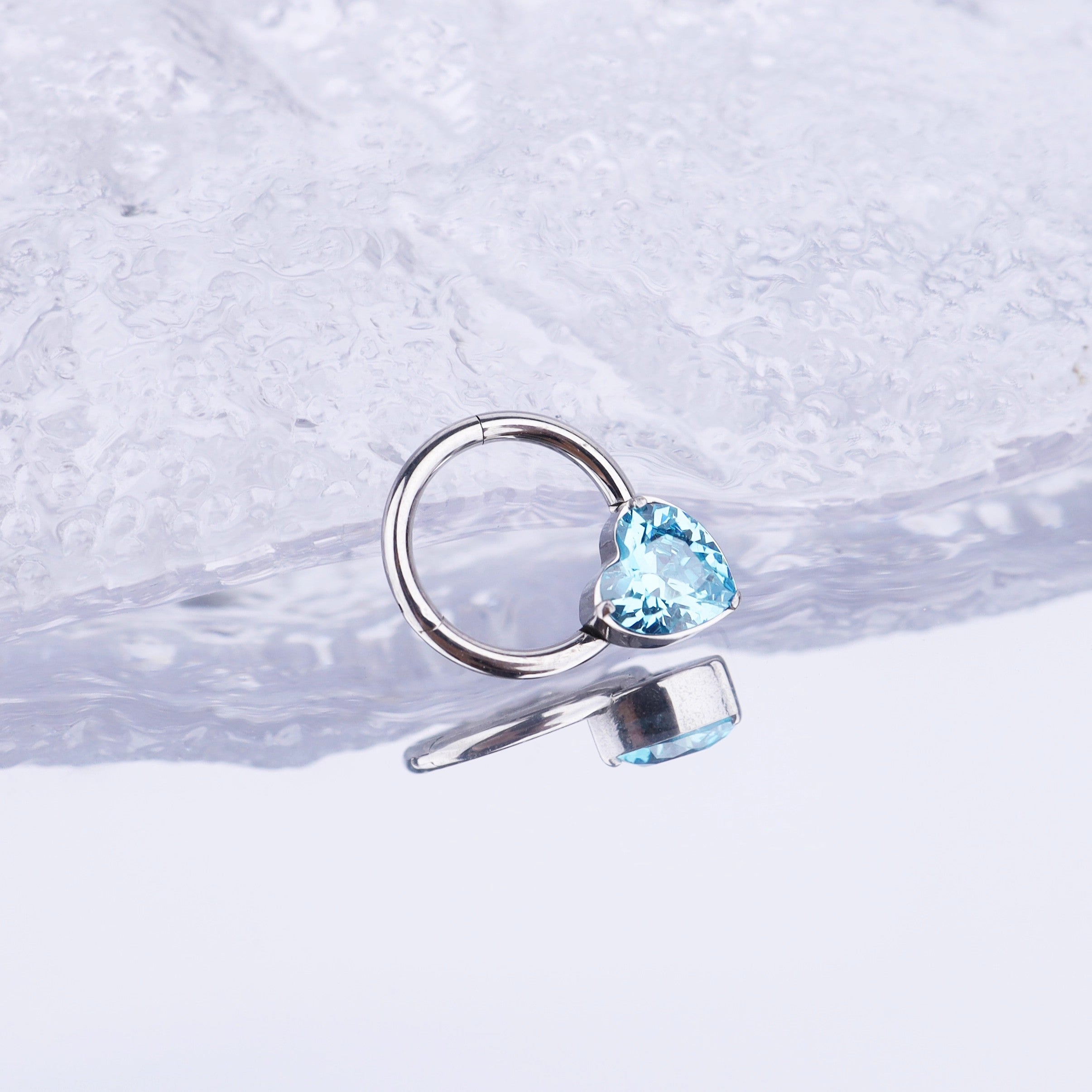 Heart-shaped CZ Stainless Steel Segment Hoop - Heart-shaped CZ Stainless Steel Segment Hoop - Blue / 8 mm by CRUXJEWELRY