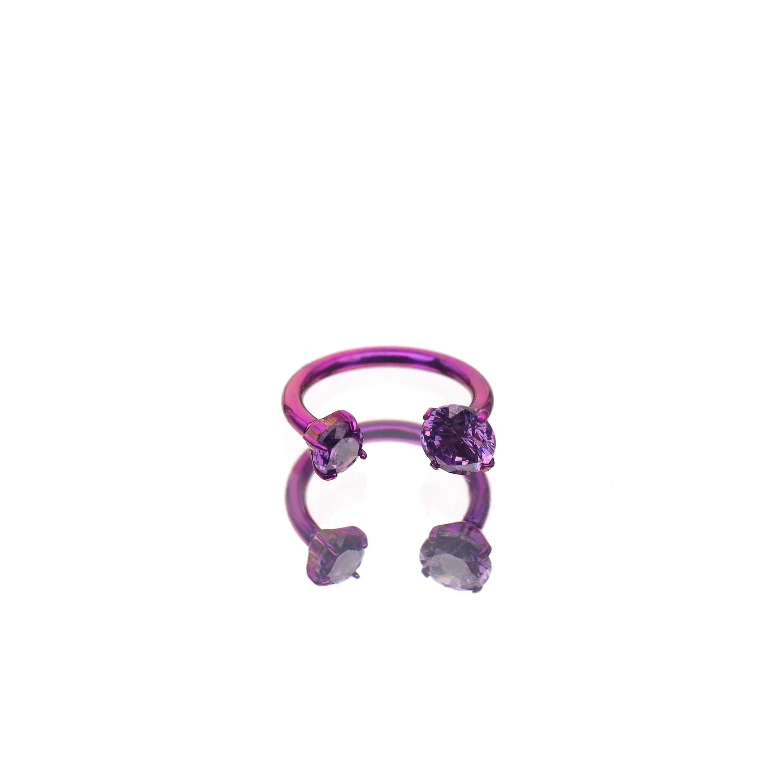 Vivid Internally Threaded CZ Titanium Horseshoe Ring - Vivid Internally Threaded CZ Titanium Horseshoe Ring - Purple / 3mm / 6mm by CRUXJEWELRY