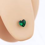 Heart-shaped CZ Bais Tongue Stud - Heart-shaped CZ Bais Tongue Stud - Emerald Green / 14mm by CRUXJEWELRY