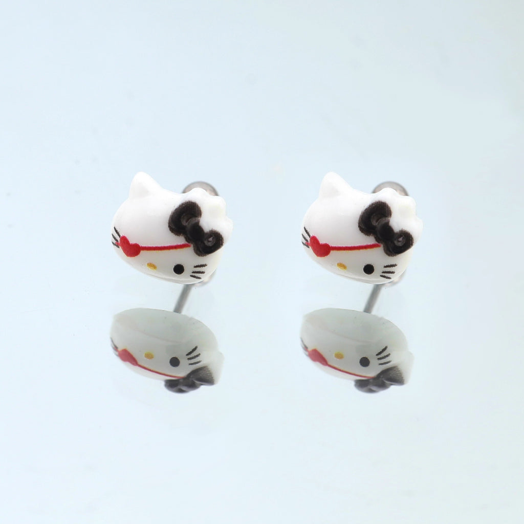 Paws & Purrs - Sweet Punk Kitty Face Ear Stud - Paws & Purrs - Sweet Punk Kitty Face Ear Stud - Pirate / 0.8mm/20G by CRUXJEWELRY