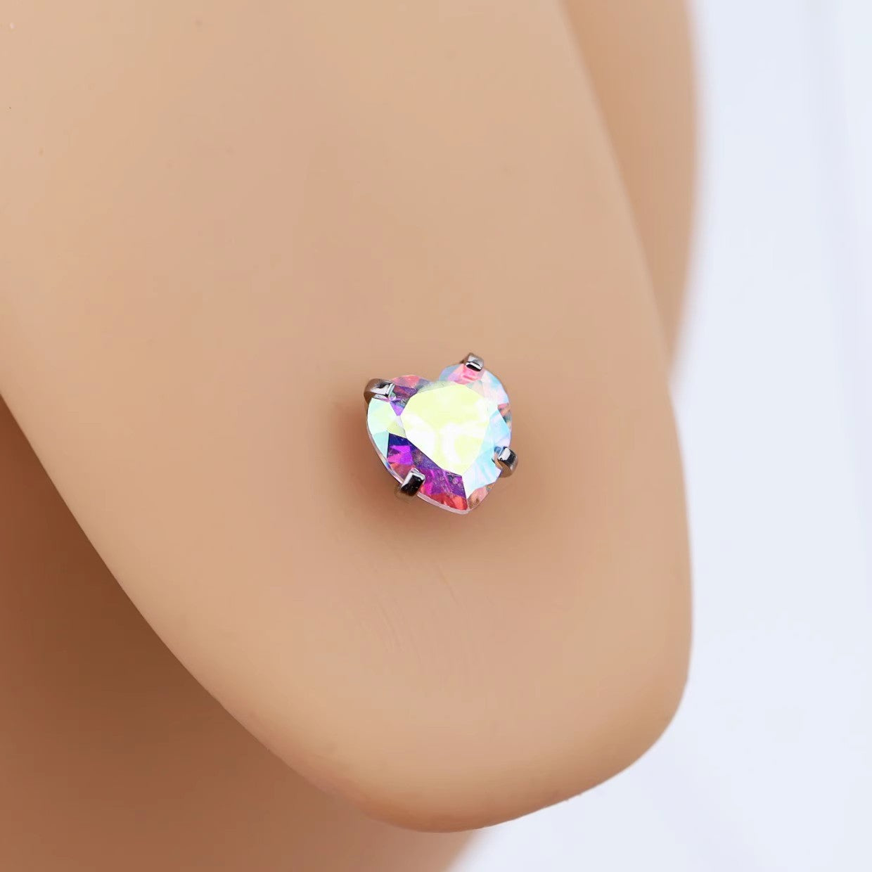 Heart-shaped CZ Bais Tongue Stud - Heart-shaped CZ Bais Tongue Stud - AB Coating / 14mm by CRUXJEWELRY