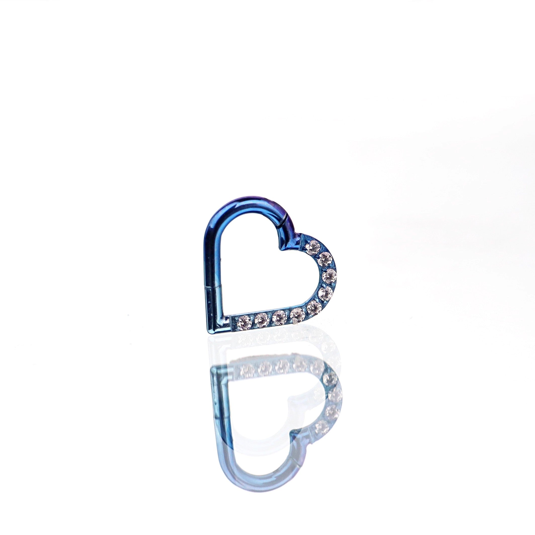 16G heart-shaped hoop CZ Titanium Segment Hoop - 16G heart-shaped hoop CZ Titanium Segment Hoop - Blue-White Gradient / 8 mm by CRUXJEWELRY