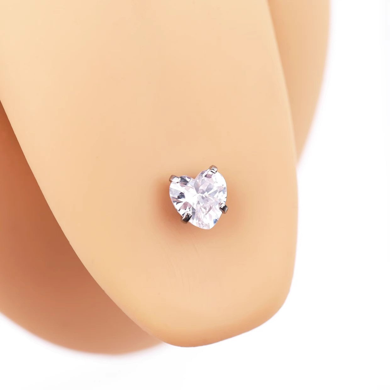Heart-shaped CZ Bais Tongue Stud - Heart-shaped CZ Bais Tongue Stud - White / 14mm by CRUXJEWELRY