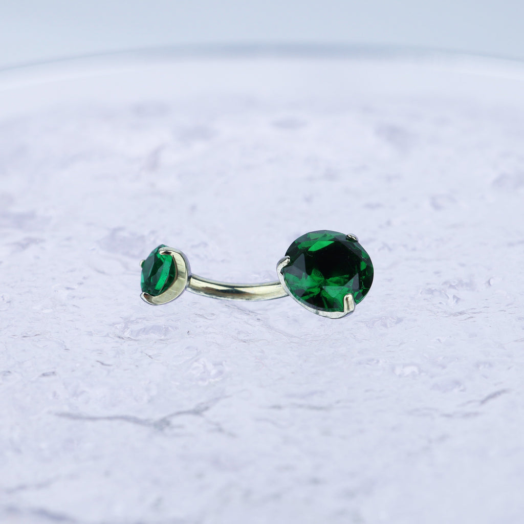 Round CZ Titanium Belly Ring - Round CZ Titanium Belly Ring - Green / 6 mm by CRUXJEWELRY