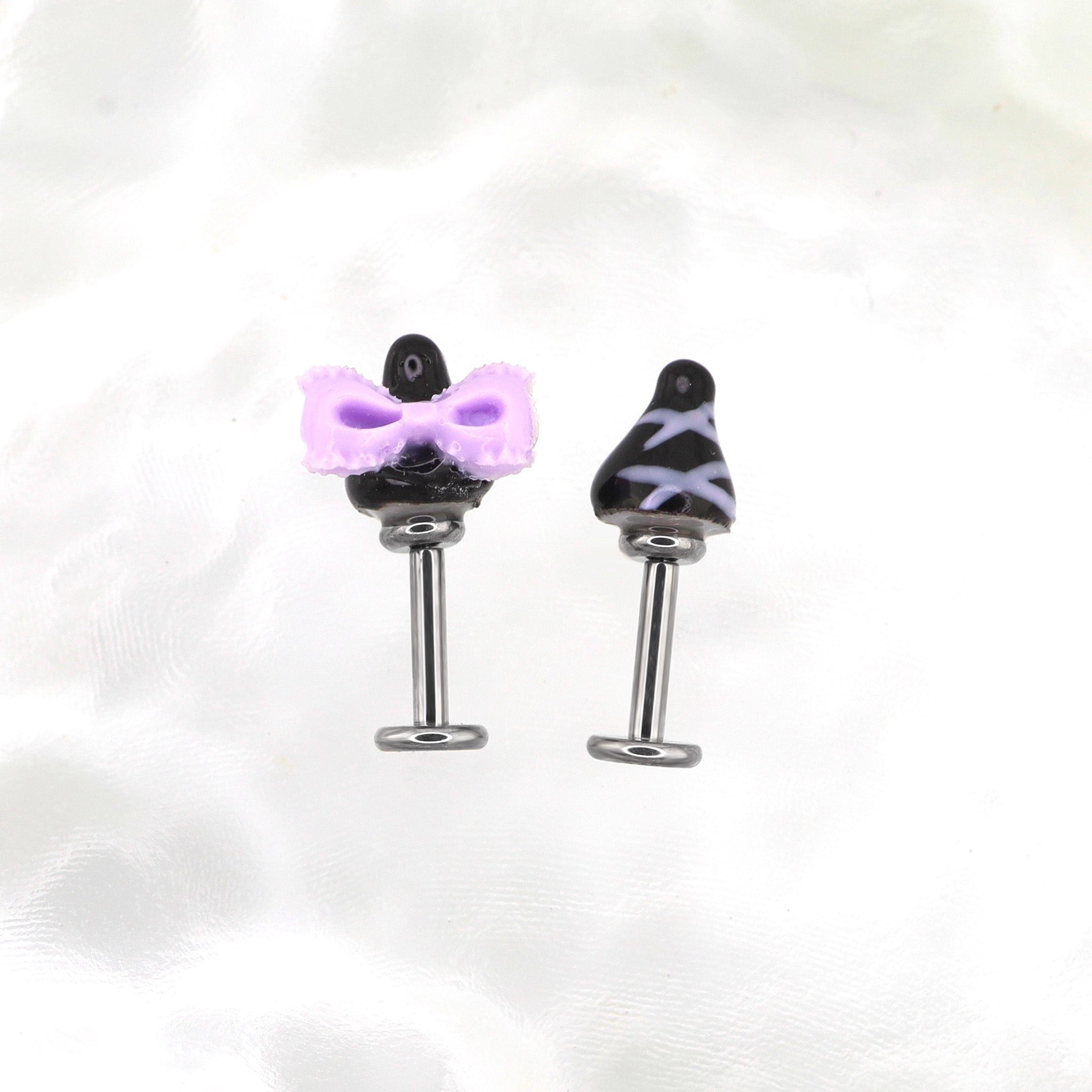 Paws & Purrs - Kawaiiiiiiii Kuromi Internally Threaded Titanium Ear Stud - Paws & Purrs - Kawaiiiiiiii Kuromi Internally Threaded Titanium Ear Stud - Bowknot / 6mm by CRUXJEWELRY