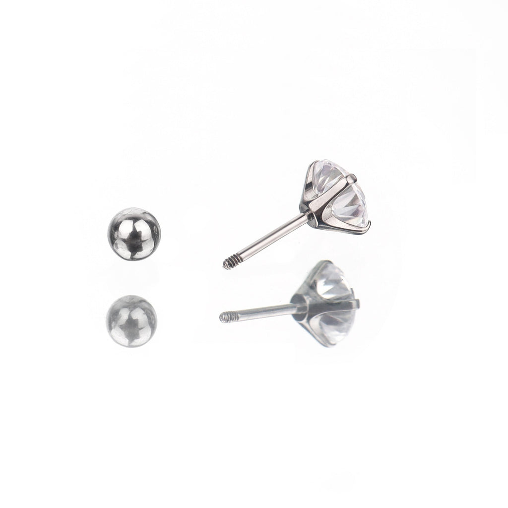 20G Thin Gauge Prong-Set CZ Titanium Ear Studs - 20G Thin Gauge Prong-Set CZ Titanium Ear Studs - White / 3mm by CRUXJEWELRY