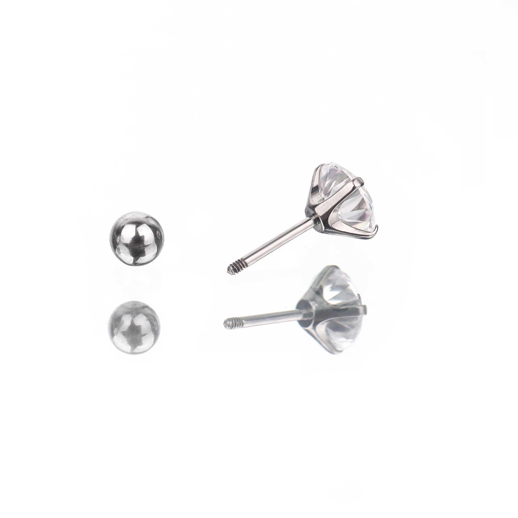 20G Thin Gauge Prong-Set CZ Titanium Ear Studs - 20G Thin Gauge Prong-Set CZ Titanium Ear Studs - White / 3mm by CRUXJEWELRY
