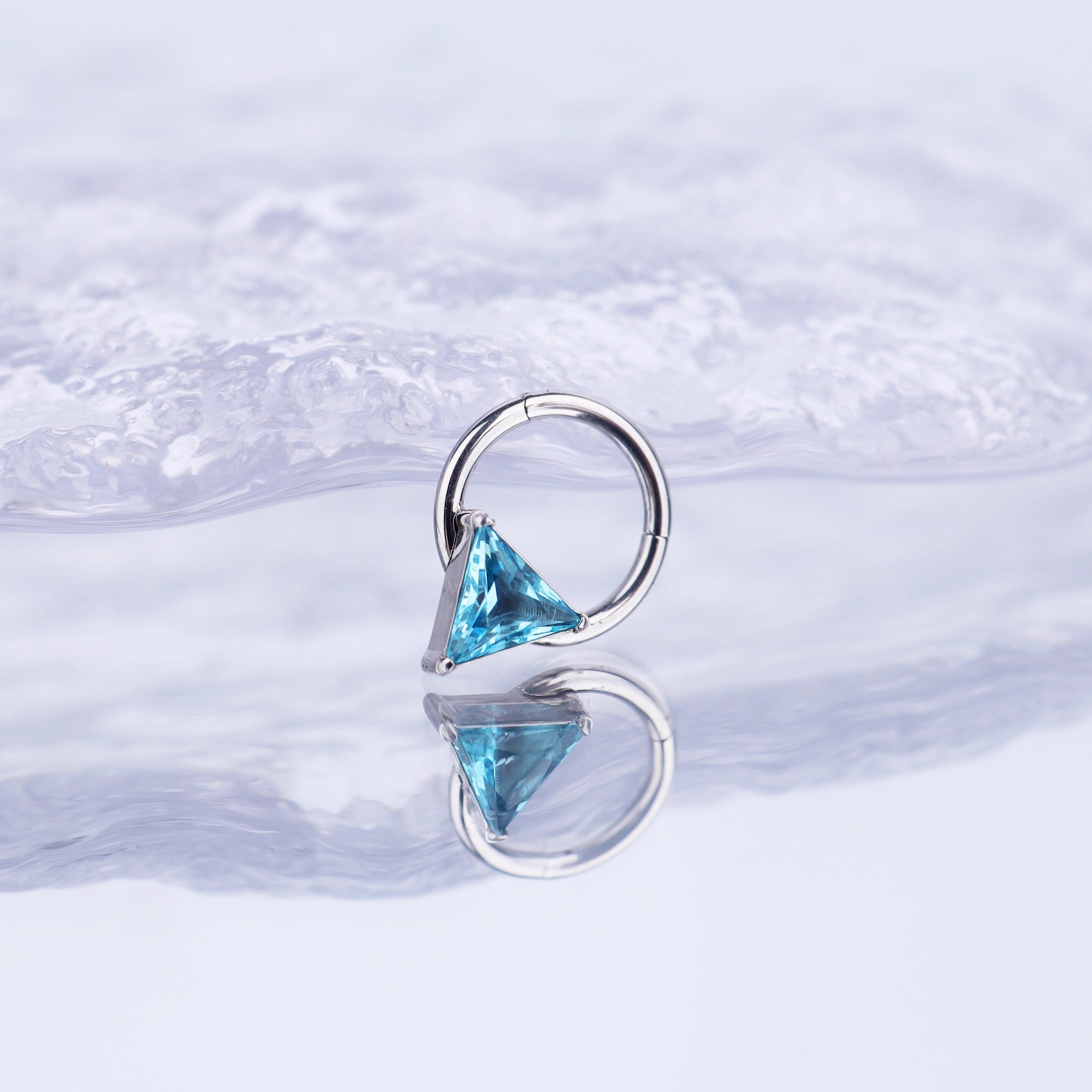 Triangle CZ stainless steel Segment Hoop - Triangle CZ stainless steel Segment Hoop - Blue / 8 mm by CRUXJEWELRY