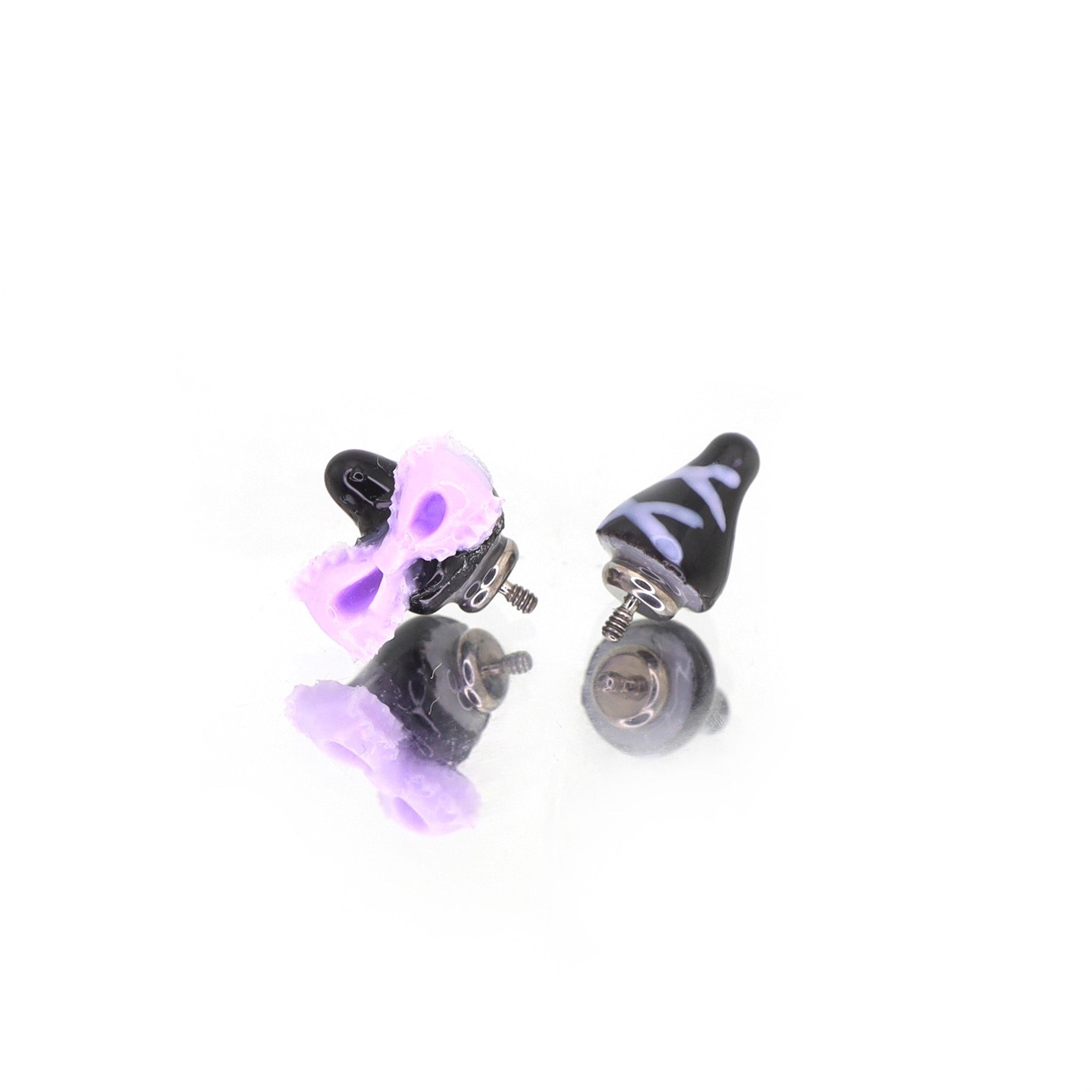 Paws & Purrs - Kawaiiiiiiii Kuromi Internally Threaded Titanium Ear Stud - Paws & Purrs - Kawaiiiiiiii Kuromi Internally Threaded Titanium Ear Stud - Bowknot / 6mm by CRUXJEWELRY