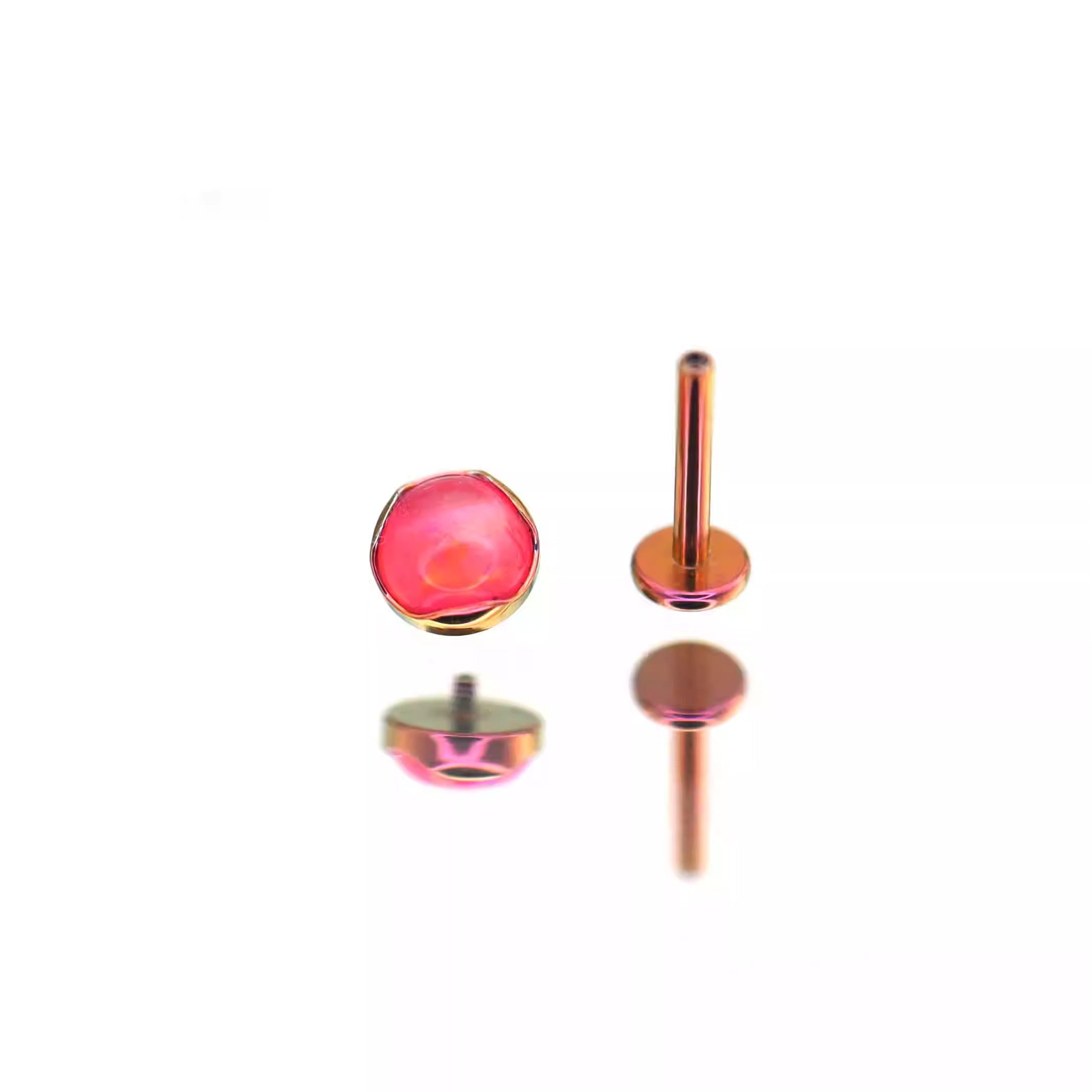 Wave Bezel-Set Opal Titanium Lip Ring - Wave Bezel-Set Opal Titanium Lip Ring - Red / 6mm by CRUXJEWELRY