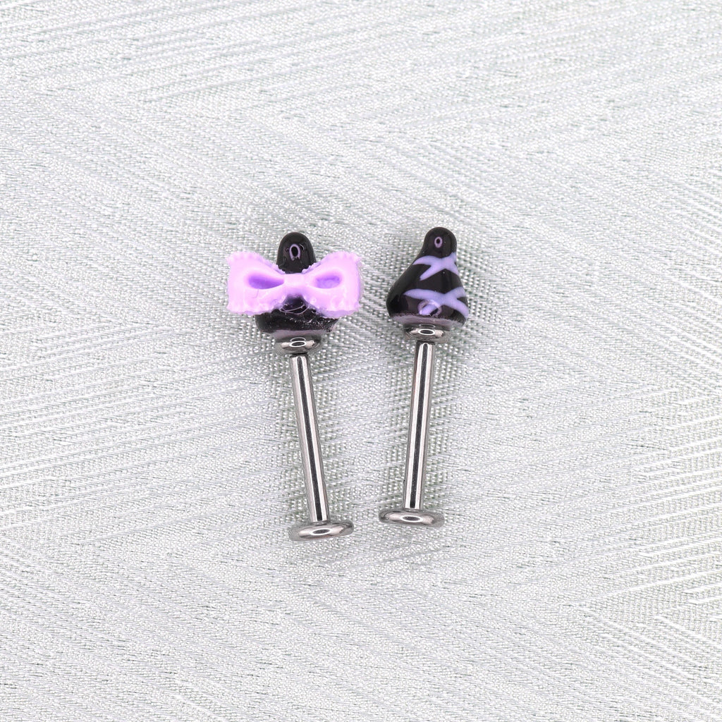 Paws & Purrs - Kawaiiiiiiii Kuromi Internally Threaded Titanium Ear Stud - Paws & Purrs - Kawaiiiiiiii Kuromi Internally Threaded Titanium Ear Stud - Bowknot / 6mm by CRUXJEWELRY