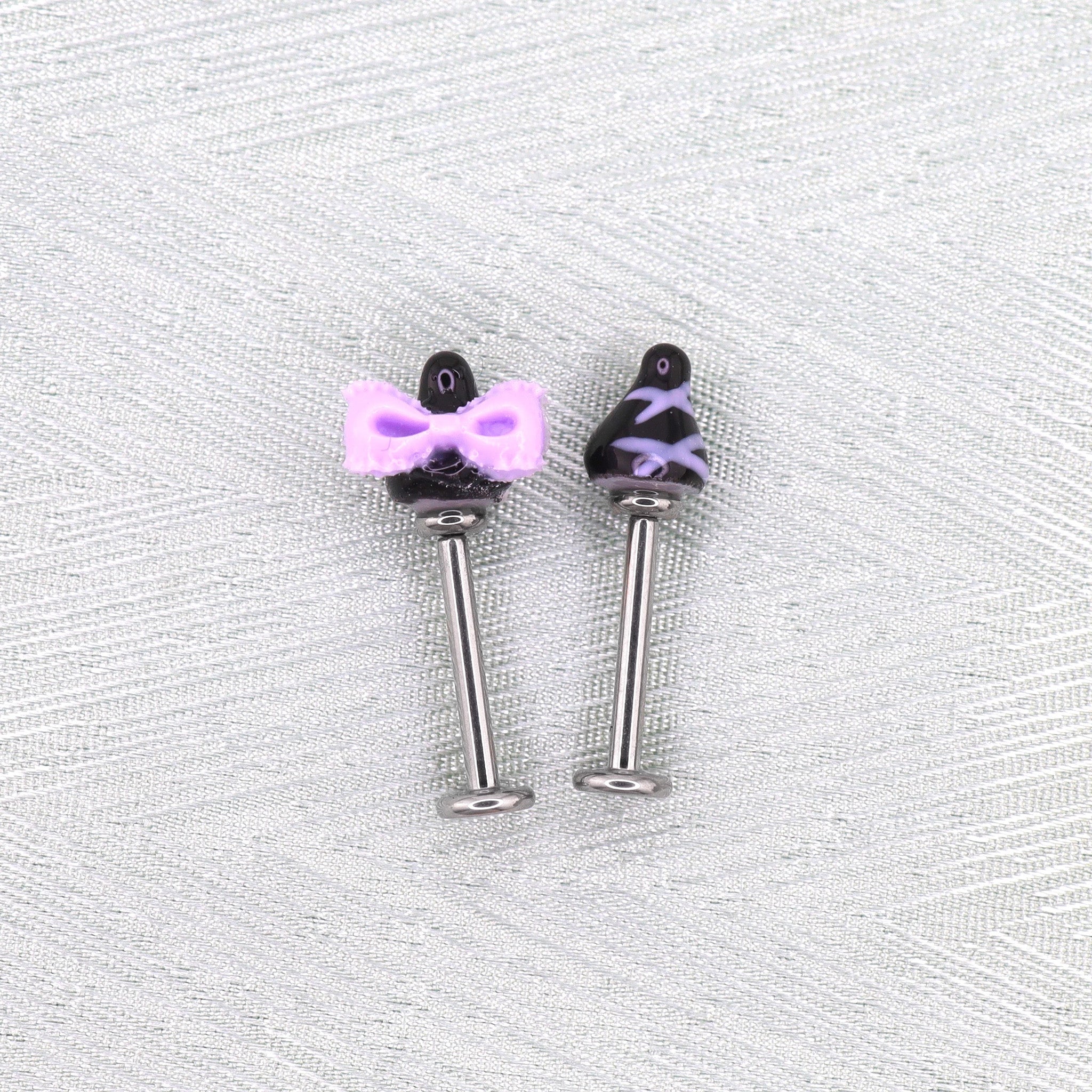 Paws & Purrs - Kawaiiiiiiii Kuromi Internally Threaded Titanium Ear Stud - Paws & Purrs - Kawaiiiiiiii Kuromi Internally Threaded Titanium Ear Stud - Bowknot / 6mm by CRUXJEWELRY