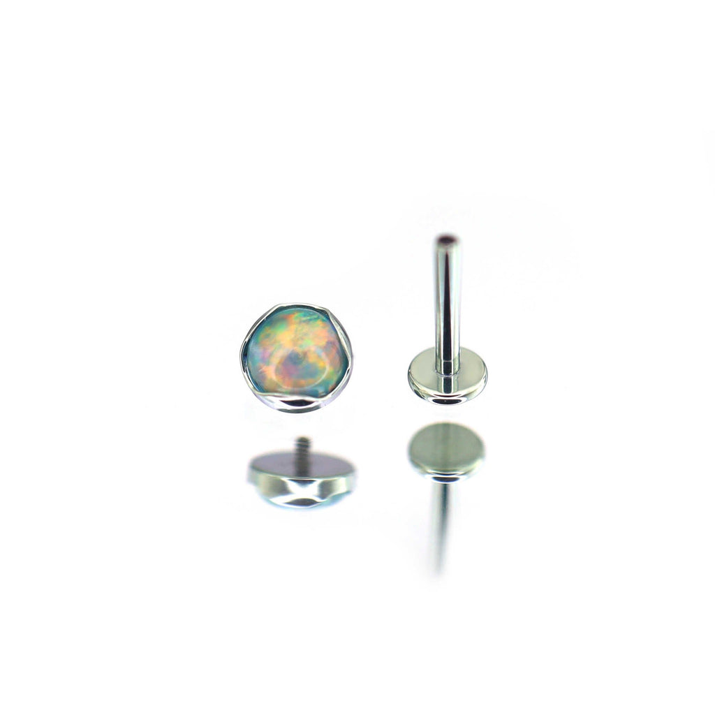 Wave Bezel-Set Opal Titanium Lip Ring - Wave Bezel-Set Opal Titanium Lip Ring - Rainbow / 6mm by CRUXJEWELRY