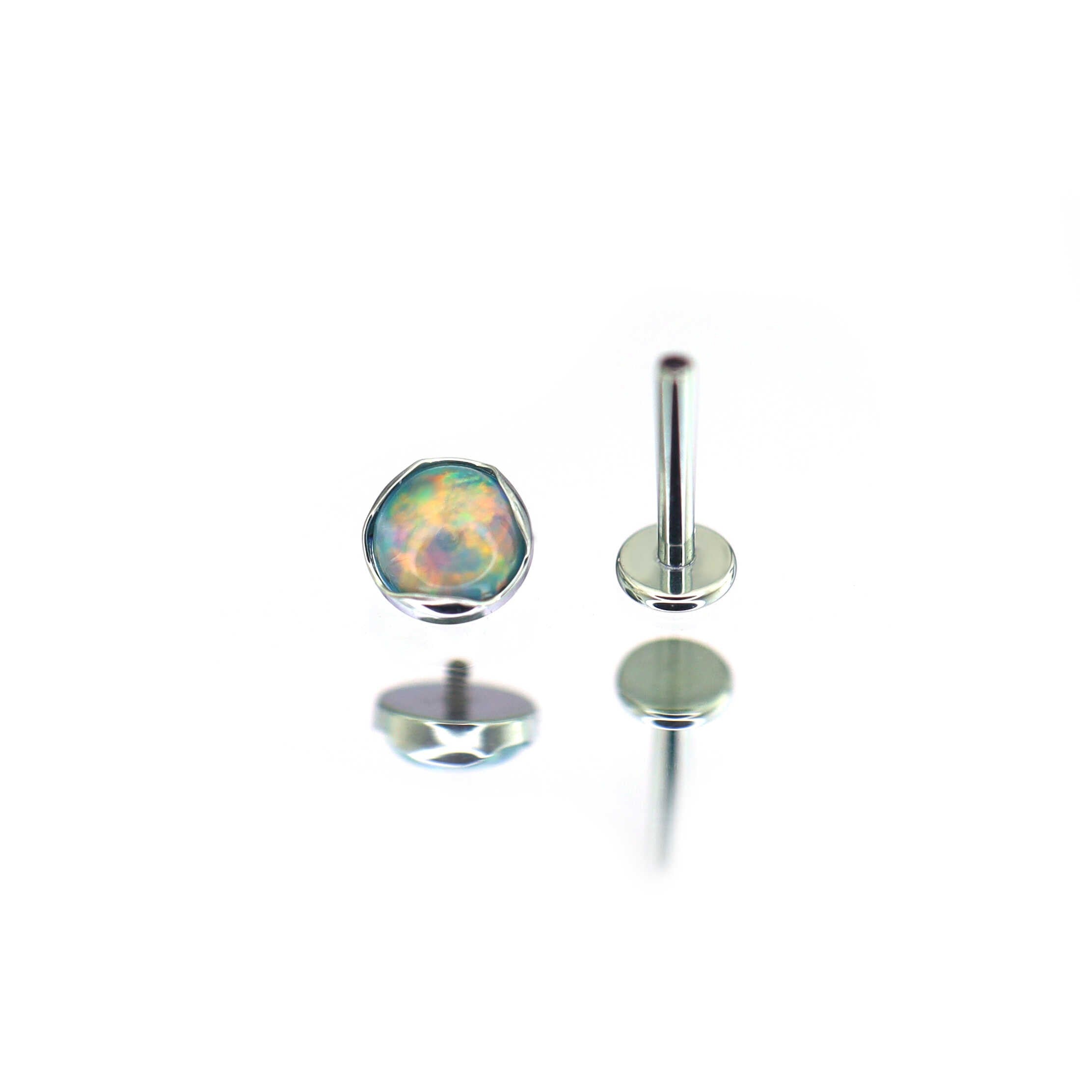 Wave Bezel-Set Opal Titanium Lip Ring - Wave Bezel-Set Opal Titanium Lip Ring - Rainbow / 6mm by CRUXJEWELRY