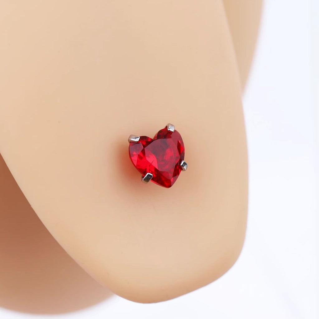 Heart-shaped CZ Bais Tongue Stud - Heart-shaped CZ Bais Tongue Stud - Red / 14mm by CRUXJEWELRY