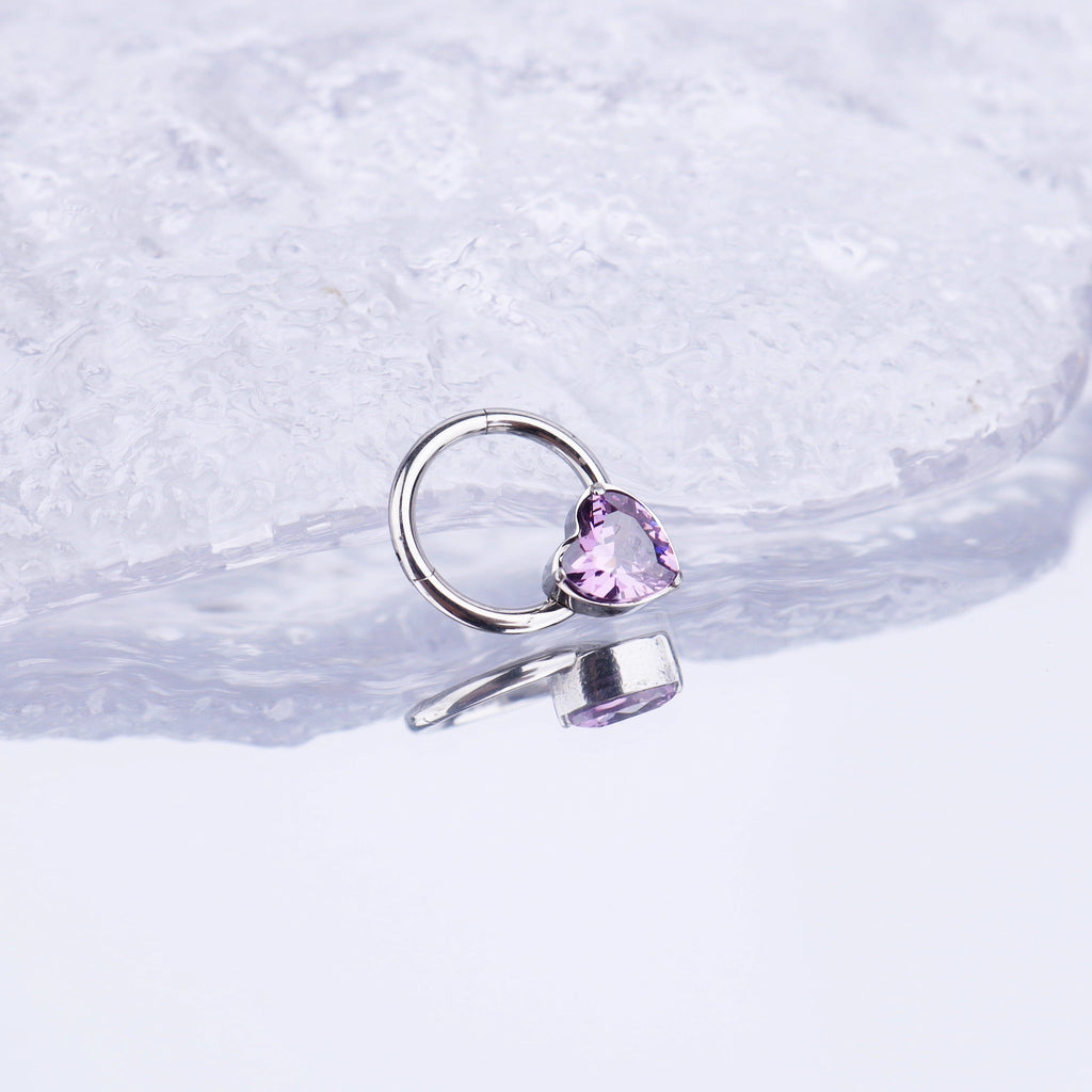 Heart-shaped CZ Stainless Steel Segment Hoop - Heart-shaped CZ Stainless Steel Segment Hoop - Purple / 8 mm by CRUXJEWELRY