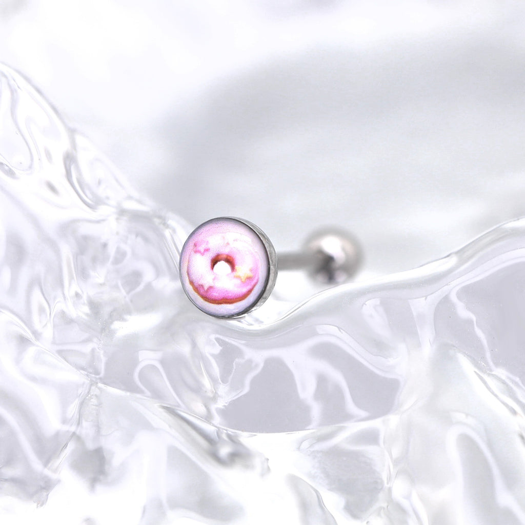 Cute Donut-Milk-Strawberry Epoxy Resin Stainless Steel Tongue Stud - Cute Donut-Milk-Strawberry Epoxy Resin Stainless Steel Tongue Stud - Light Pink / 10mm by CRUXJEWELRY