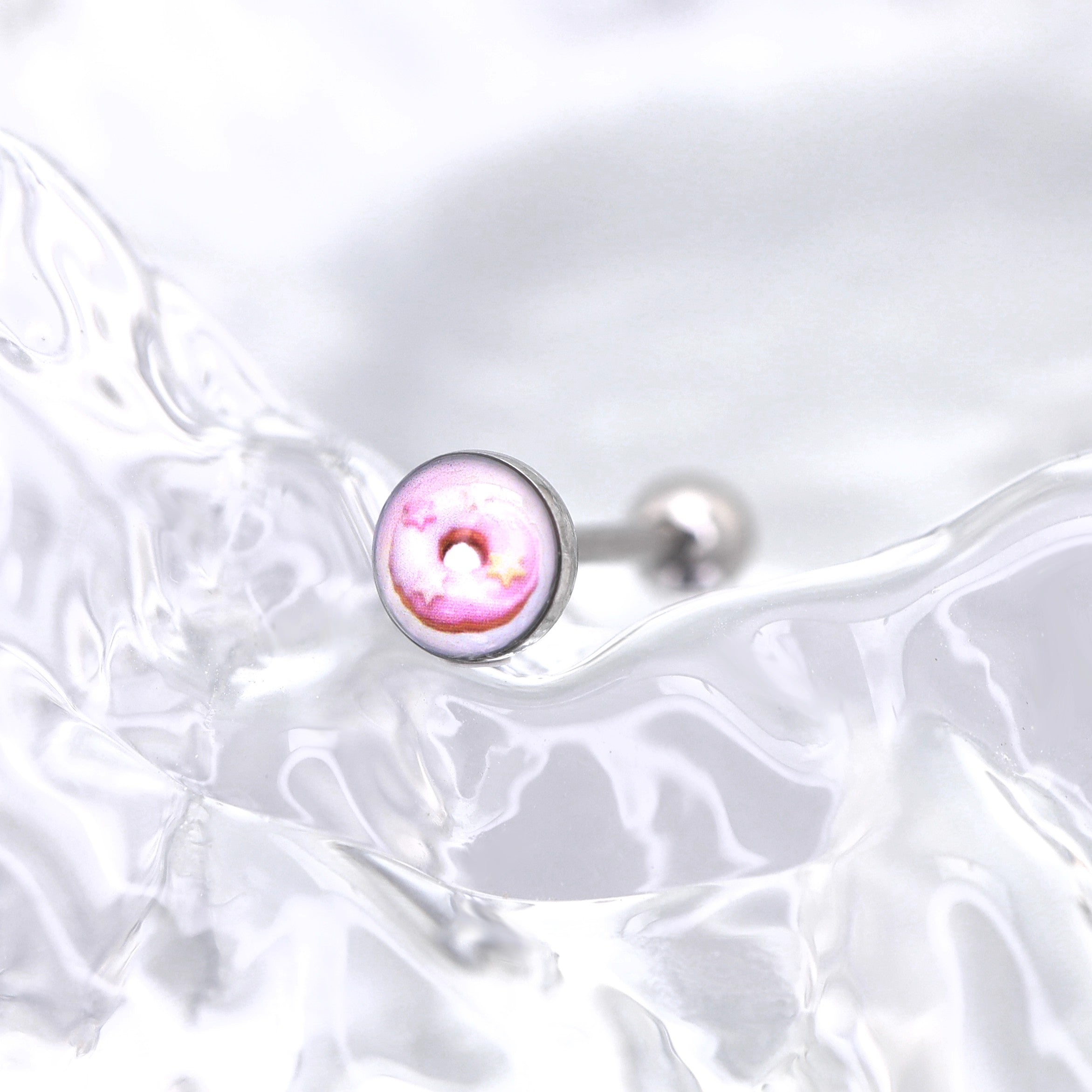 Cute Donut-Milk-Strawberry Epoxy Resin Stainless Steel Tongue Stud - Cute Donut-Milk-Strawberry Epoxy Resin Stainless Steel Tongue Stud - Light Pink / 10mm by CRUXJEWELRY