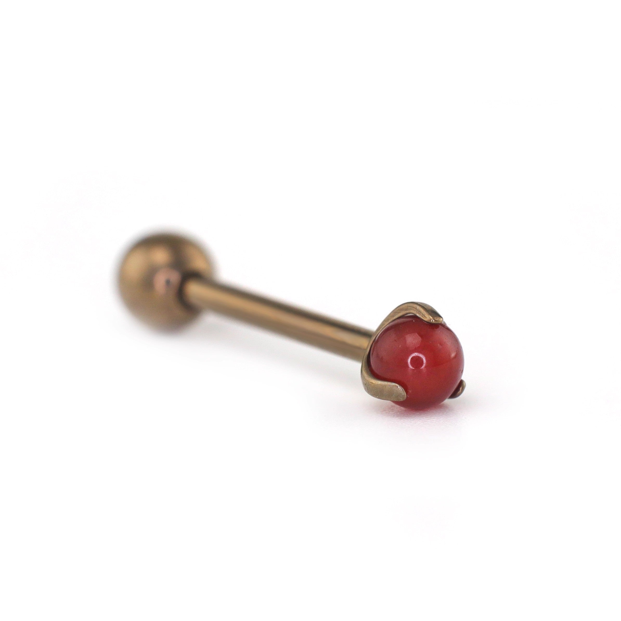 Agate Ball Internally Threaded Titanium Barbell - Agate Ball Internally Threaded Titanium Barbell - Red / 12mm by CRUXJEWELRY
