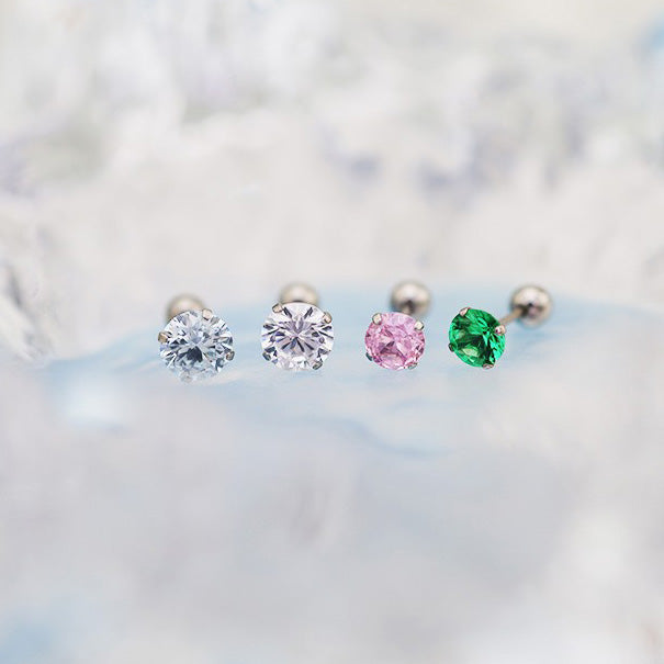 20G Thin Gauge Prong-Set CZ Titanium Ear Studs - 20G Thin Gauge Prong-Set CZ Titanium Ear Studs - White / 3mm by CRUXJEWELRY