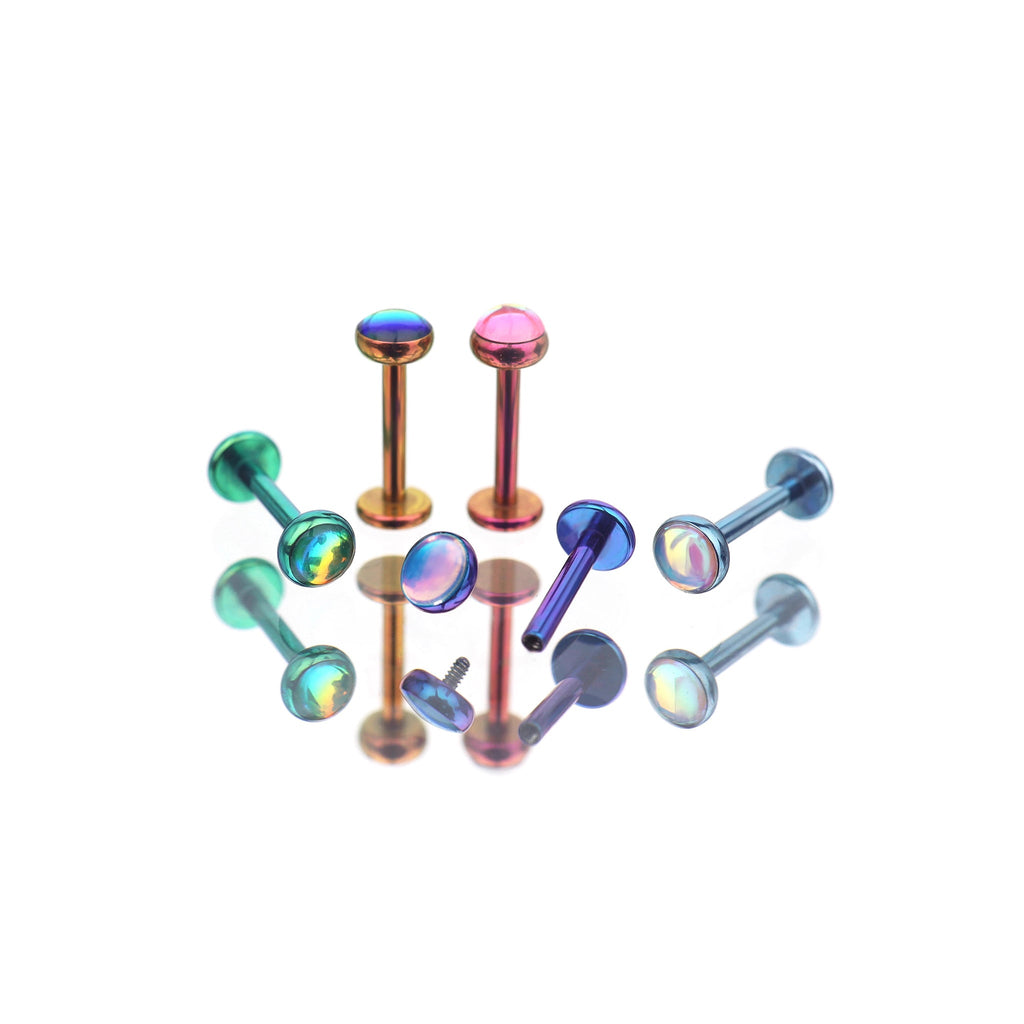 Colorful Resin Oil Slick Titanium Lip Ring - Colorful Resin Oil Slick Titanium Lip Ring - Purple / 6mm by CRUXJEWELRY