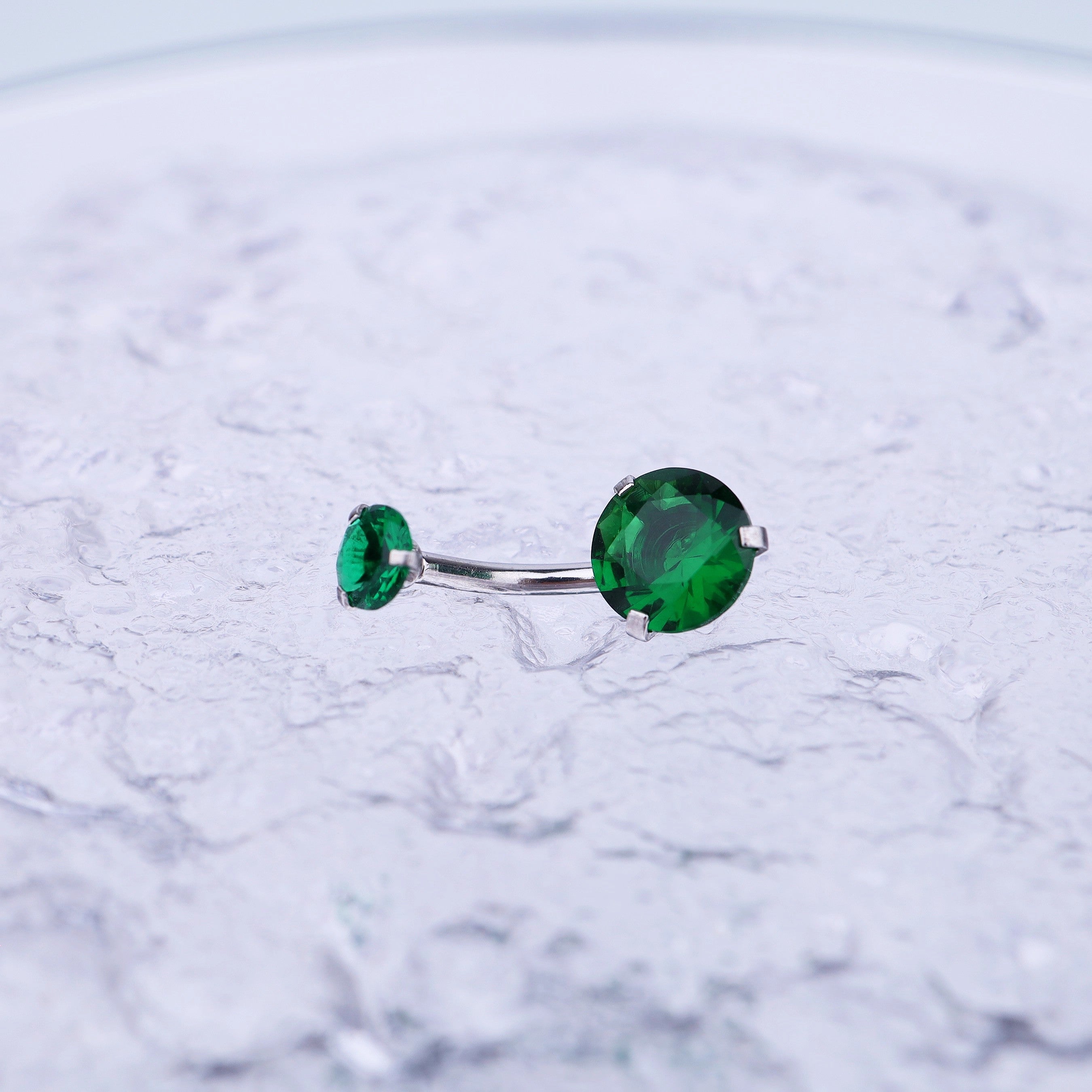 Round CZ Stainless Steel Belly Ring - Round CZ Stainless Steel Belly Ring - Green / 6mm by CRUXJEWELRY