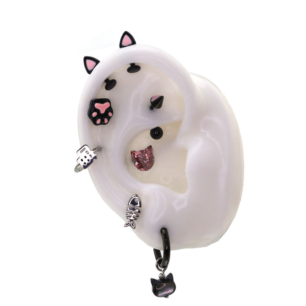 Paws & Purrs - Pair of Kawaiiiii Kitty Ear Stainless Steel Studs - 1PCS - Paws & Purrs - Pair of Kawaiiiii Kitty Ear Stainless Steel Studs - 1PCS - White / Flat-Back / 6mm by CRUXJEWELRY