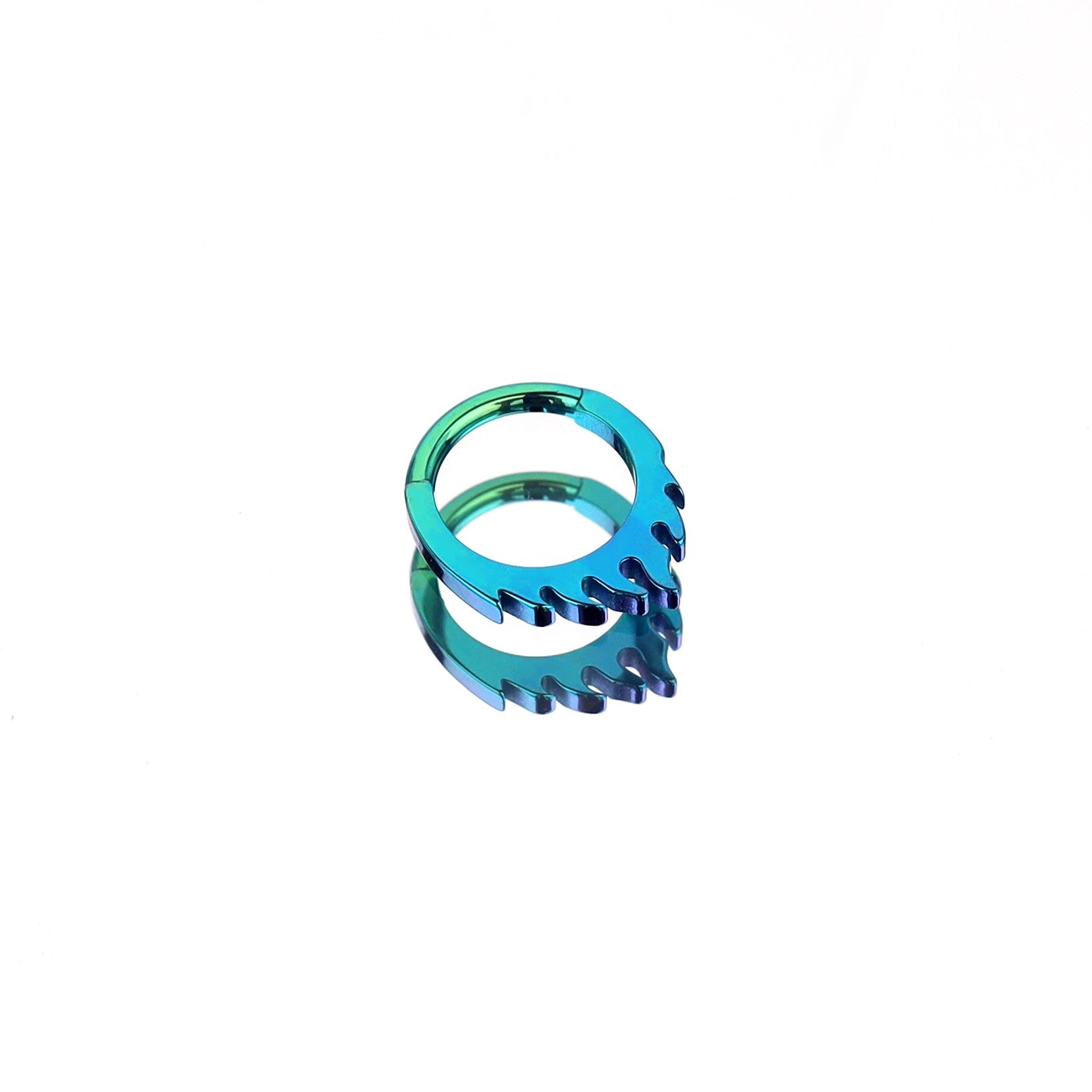 16G Flame Titanium Septum Clicker - 16G Flame Titanium Septum Clicker - Blue-Green Gradient / 8 mm by CRUXJEWELRY
