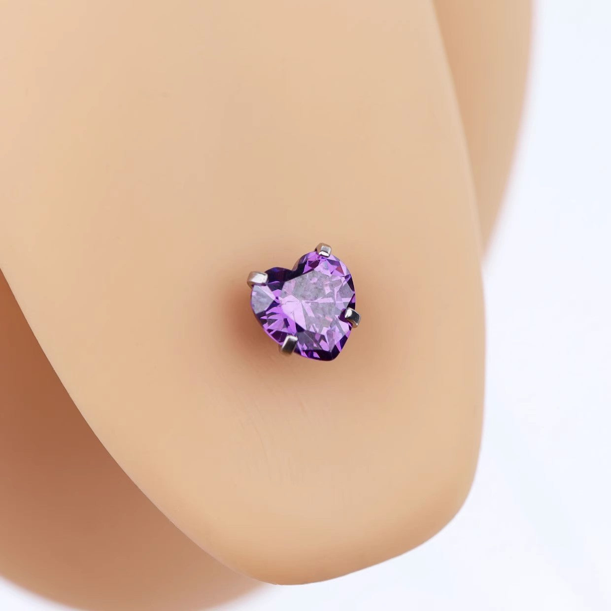 Heart-shaped CZ Bais Tongue Stud - Heart-shaped CZ Bais Tongue Stud - Purple / 14mm by CRUXJEWELRY