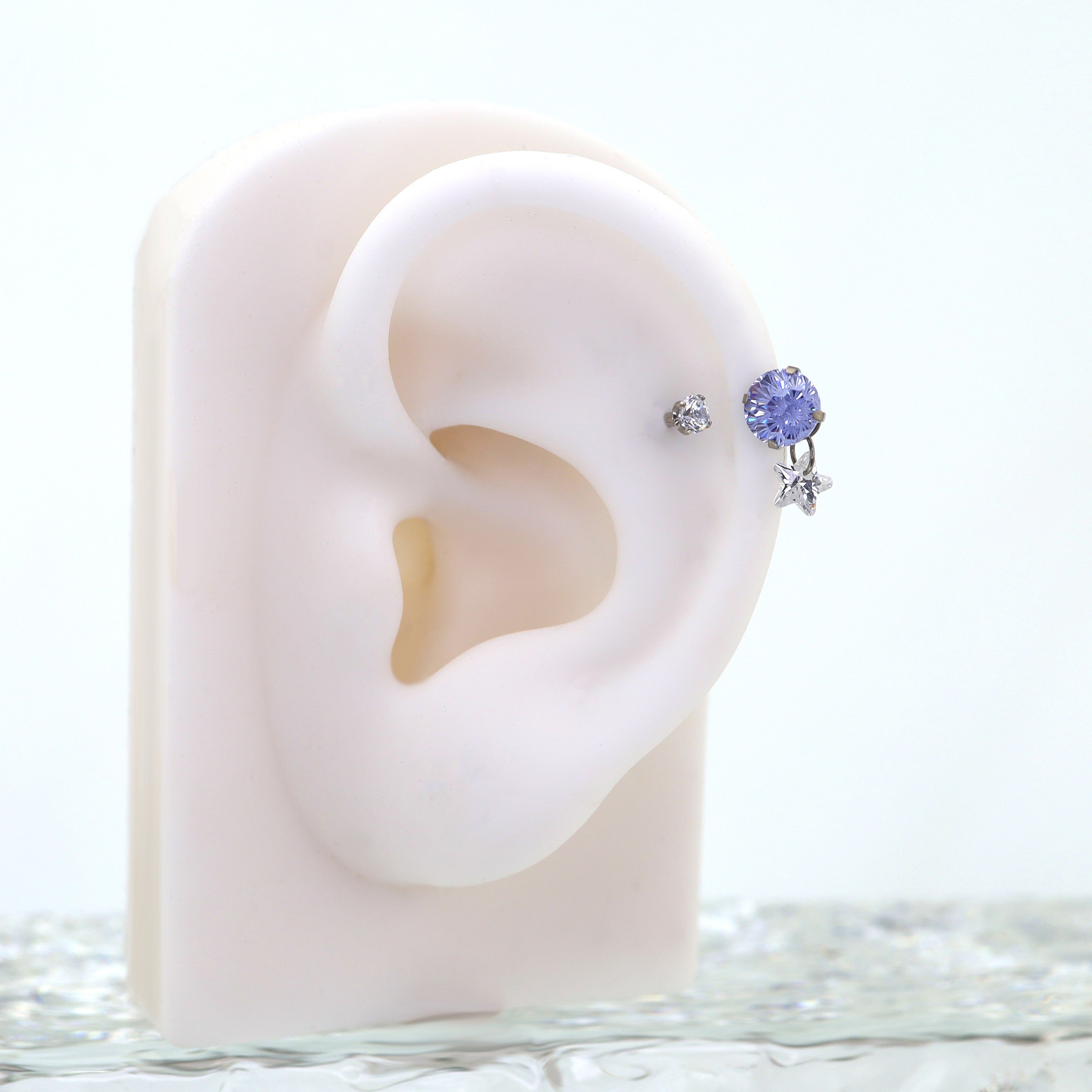 Fireworks CZ star Pendant Titanium Horseshoe Ring - Fireworks CZ star Pendant Titanium Horseshoe Ring - Purple Jade / 8 mm by CRUXJEWELRY