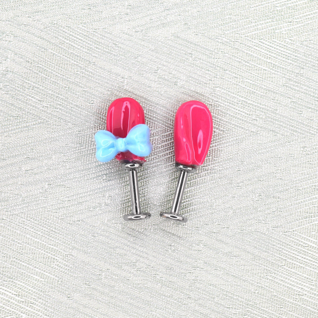 Paws & Purrs - Super Cute Melody Ear Internally Threaded Titanium Ear Stud - Paws & Purrs - Super Cute Melody Ear Internally Threaded Titanium Ear Stud - Bowknot / 6mm by CRUXJEWELRY