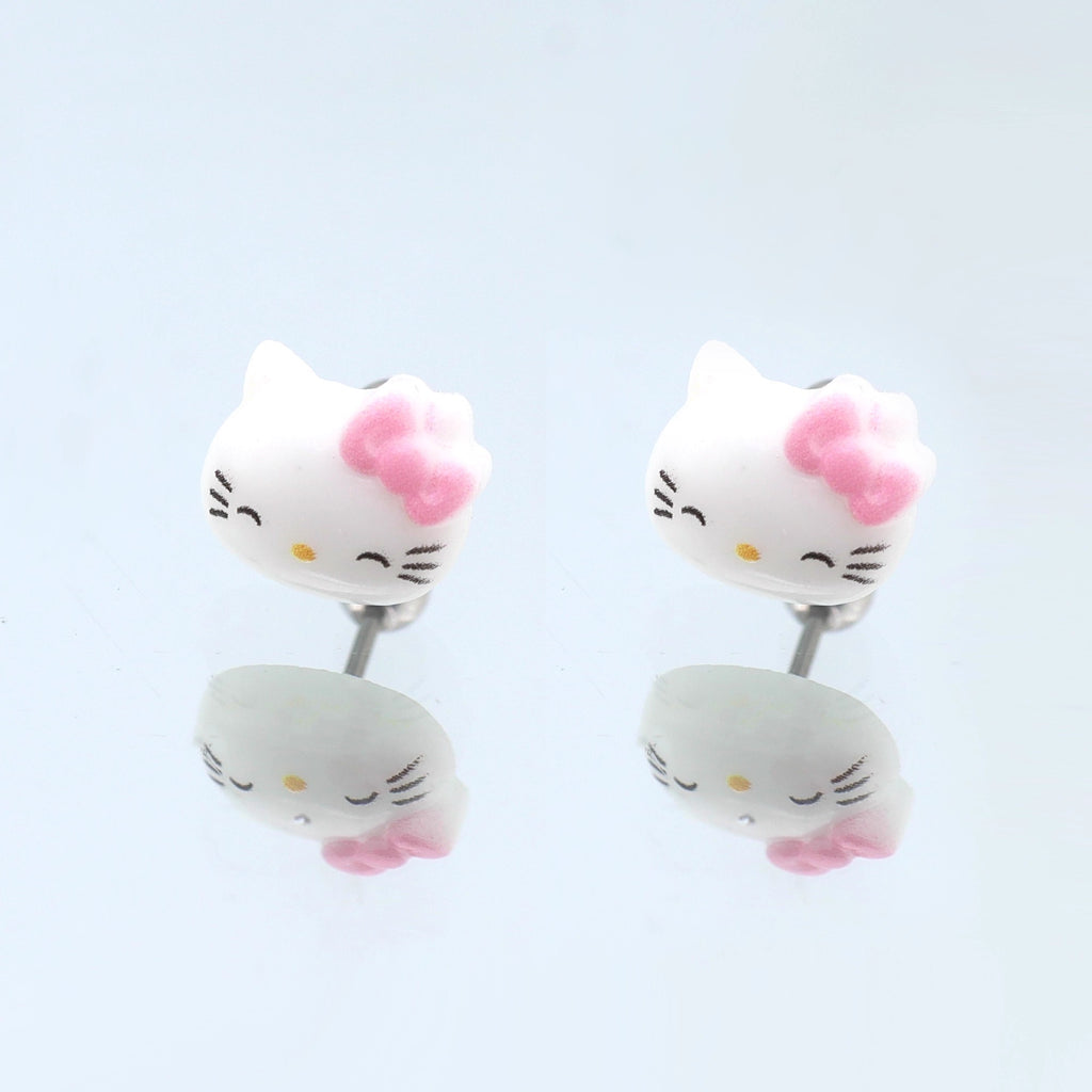 Paws & Purrs - Sweet Punk Kitty Face Ear Stud - Paws & Purrs - Sweet Punk Kitty Face Ear Stud - Smile / 0.8mm/20G by CRUXJEWELRY