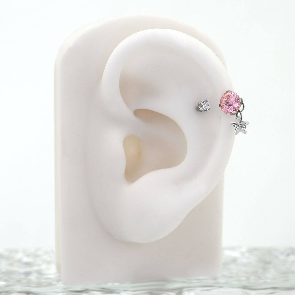 Fireworks CZ star Pendant Titanium Horseshoe Ring - Fireworks CZ star Pendant Titanium Horseshoe Ring - Peach Pink / 8 mm by CRUXJEWELRY