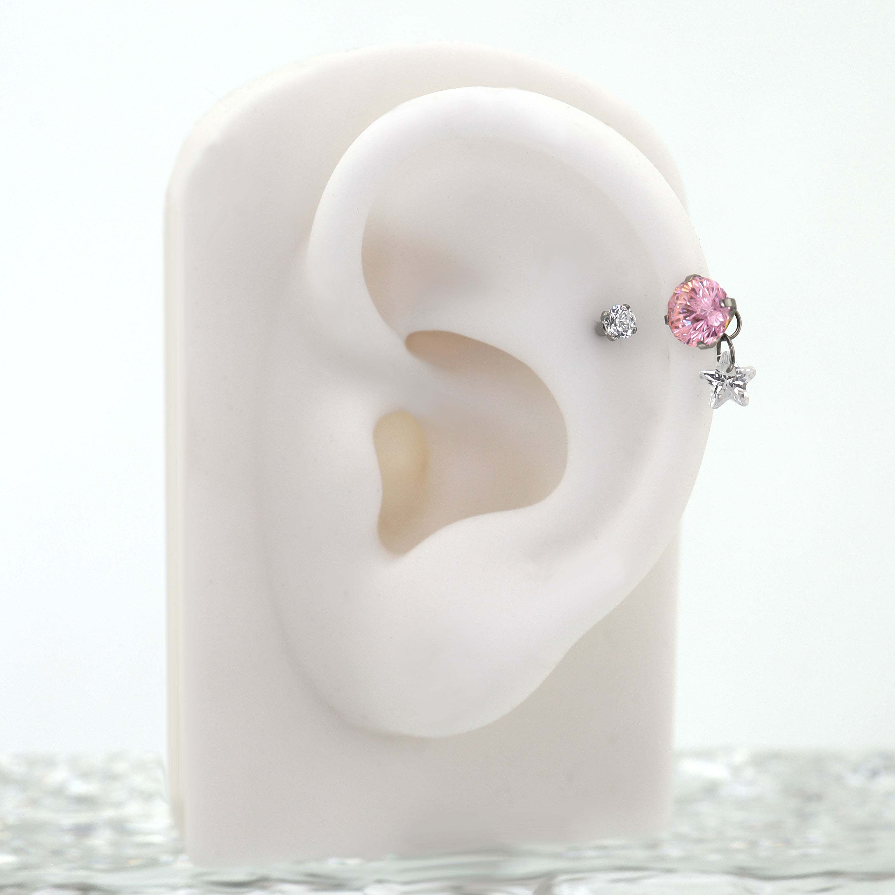 Fireworks CZ star Pendant Titanium Horseshoe Ring - Fireworks CZ star Pendant Titanium Horseshoe Ring - Peach Pink / 8 mm by CRUXJEWELRY