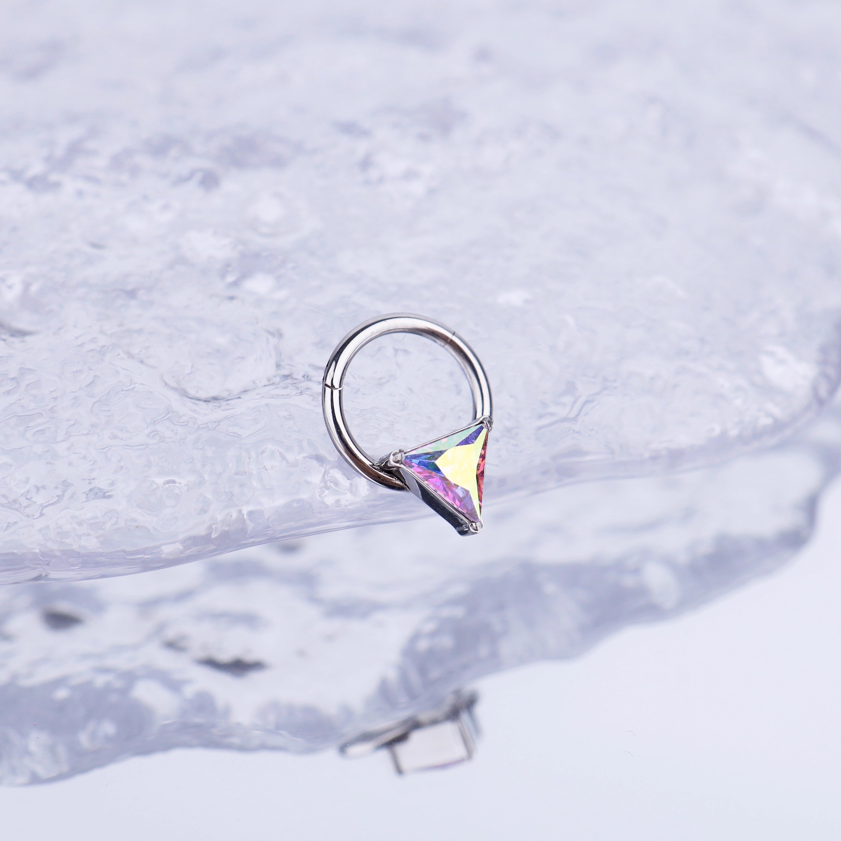 Triangle CZ stainless steel Segment Hoop - Triangle CZ stainless steel Segment Hoop - AB Coating / 8 mm by CRUXJEWELRY