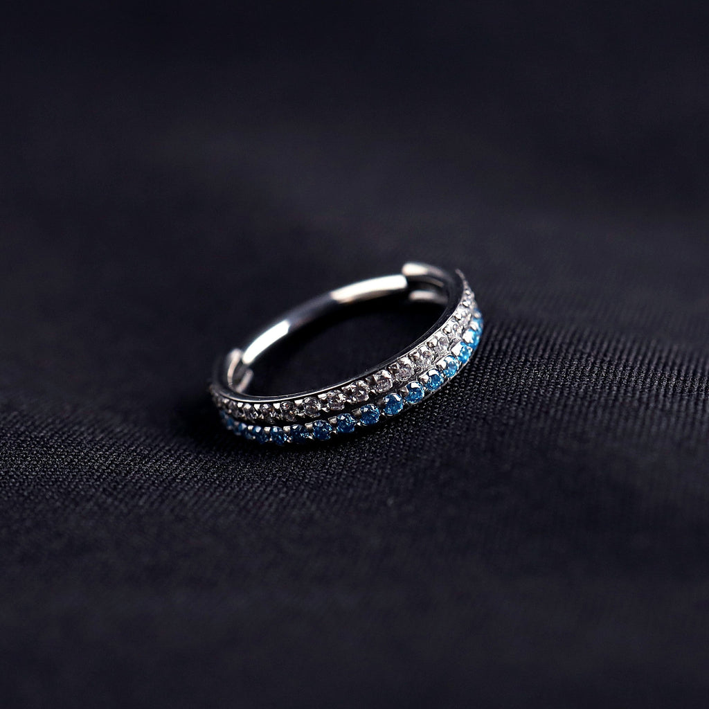16G Double Layer CZ Titanium Segment Hoop - 16G Double Layer CZ Titanium Segment Hoop - Ocean Blue by CRUXJEWELRY