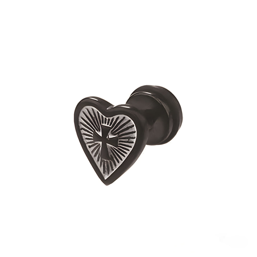 Große, schwarz-weiße 3D-Vierstern-Ohrstecker aus Edelstahl mit Außengewinde 