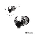 Paire de boucles d'oreilles en acier inoxydable avec pendentifs en forme d'aile et zircon cubique en forme de cœur 