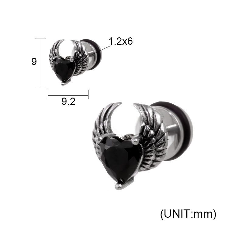 Paire de boucles d'oreilles en acier inoxydable avec pendentifs en forme d'aile et zircon cubique en forme de cœur 