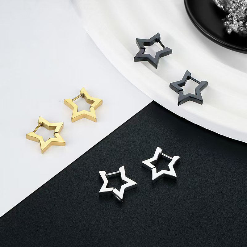 Boucles d'oreilles minimalistes pentagramme en acier inoxydable 
