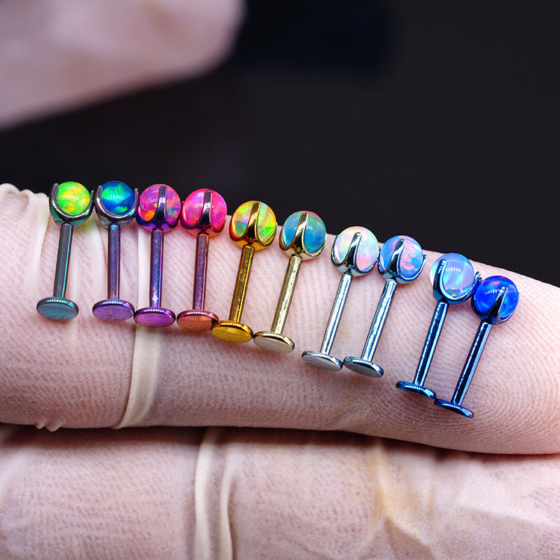 Ohrstecker aus Titan mit Innengewinde und Aurora-Borealis-Opal 